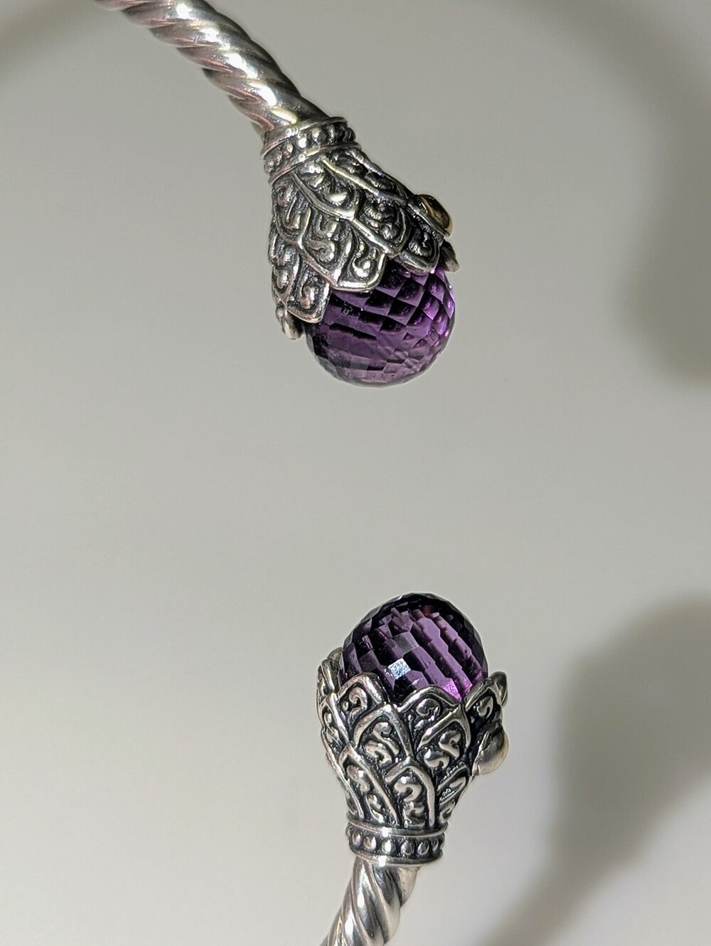 Faceted Amethyst Sterling Silver Bali Hinge Cuff with 18K Gold Accents - Picture 8 of 14